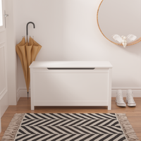 Kids Wooden Toy Box Storage with Safety Hinged Lid for Ages 2 and Up White