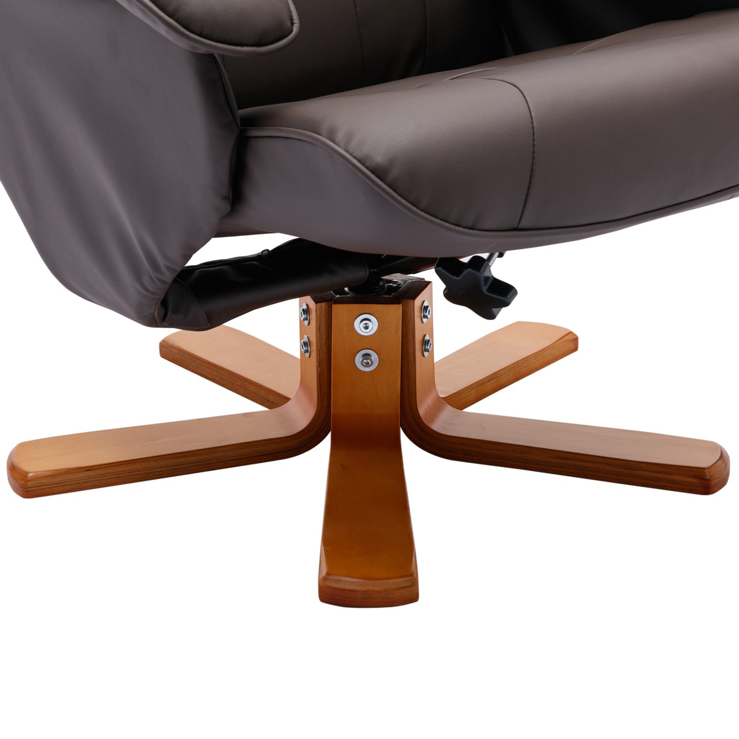 Swivel Recliner Chair with Ottoman Faux Leather Beige Brown Wood Base for Living Room Bedroom