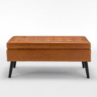 Brown Leather Storage Bench for Bedroom Entryway 43.3" Stylish Ottoman at Foot of Bed