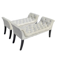 Elegant Beige Velvet Button-Tufted Ottoman Bench for Living Room Entryway Dining Room Bedroom Footrest Accent Furniture