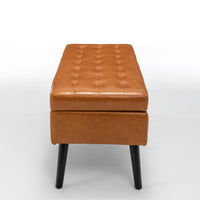 Brown Leather Storage Bench for Bedroom Entryway 43.3" Stylish Ottoman at Foot of Bed