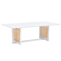 Chinese Style White Solid Wood Imitation Rattan Rectangular Coffee Table Small Living Room Low Table