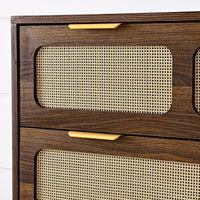 Modern Rattan Dresser Cabinet with Wide Drawers and Metal Handles for Farmhouse Style Storage in Bedroom Living Room Hallway