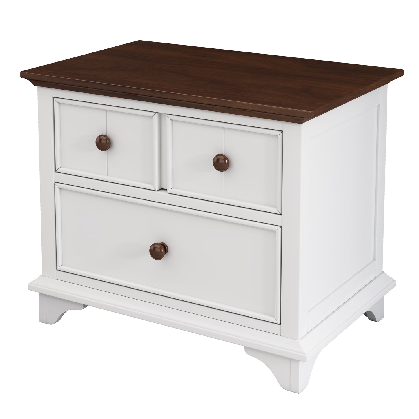 Wooden Two-Drawer Nightstand for Kids Bedroom Living Room End Table White Walnut Finish