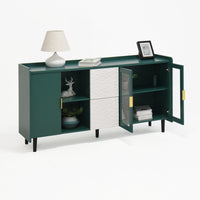 Modern 55 Coffee Bar Storage Cabinet with 2 Drawers and Glass Doors for Kitchen and Living Room Green