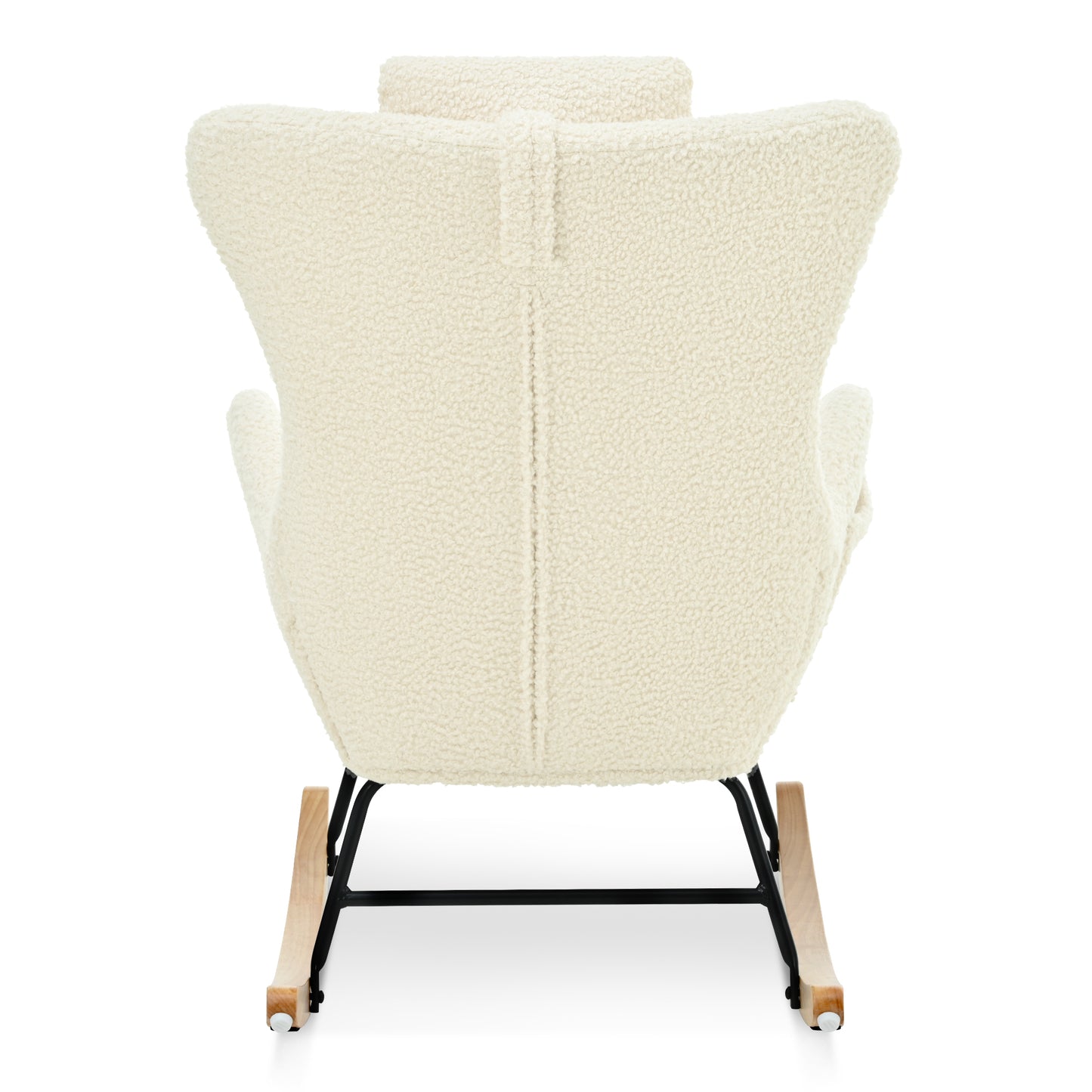 Beige Teddy Upholstered Rocker Glider Chair with Adjustable Headrest for Nursery Bedroom Living Room Office