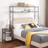 Queen Bed Frame with Storage Nightstands Bookcase Headboard Easy Assembly Rustic Brown Iron and Wood