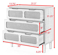 Modern Rattan Dresser Cabinet with Wide Drawers and Metal Handles for Farmhouse Style Storage in Bedroom Living Room Hallway