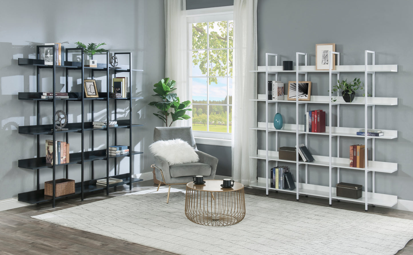 5 Tier Bookcase Home Office Open Bookshelf, Vintage Industrial Style Shelf With Metal Frame, MDF Board