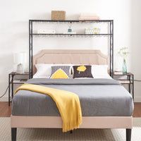 Queen Bed Frame with Storage Nightstands Bookcase Headboard Easy Assembly Rustic Brown Iron and Wood