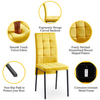 Yellow Velvet High Back Dining Chair Set of 4 Modern Fabric Chairs with Black Legs Nordic Style