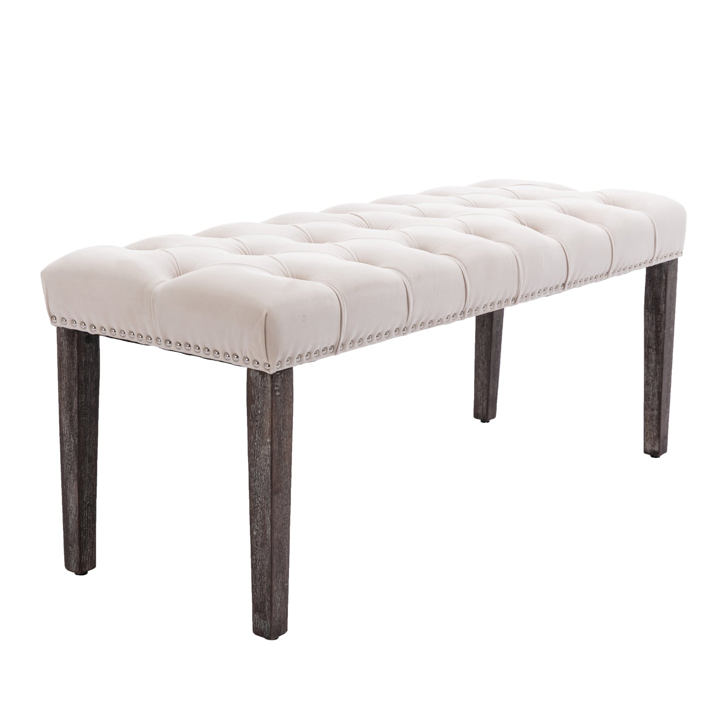 Upholstered Tufted Velvet Bench Ottoman for Dining Room Entryway Living Room Footrest Stool Beige