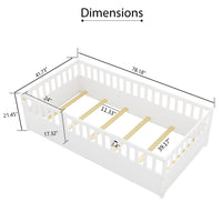 Montessori Twin Size Floor Bed with High Security Barrier and Door for Kids