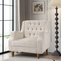 Vintage Brass Studded Accent Chair Set with Footrest Tufted Upholstered Armchair for Living Room Bedroom Reading