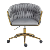 Hand-Woven Backrest Office Chair with Wheels Height Adjustable 360 degree  Swivel for Bedroom Living Room Grey