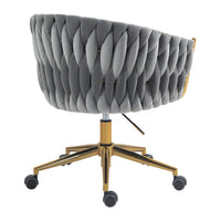 Hand-Woven Backrest Office Chair with Wheels Height Adjustable 360 degree  Swivel for Bedroom Living Room Grey