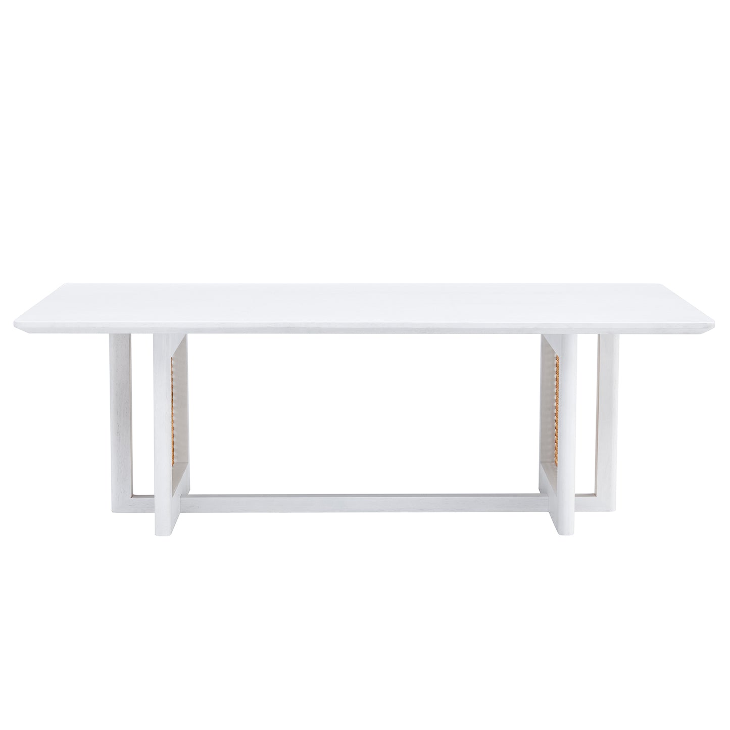 Chinese Style White Solid Wood Imitation Rattan Rectangular Coffee Table Small Living Room Low Table