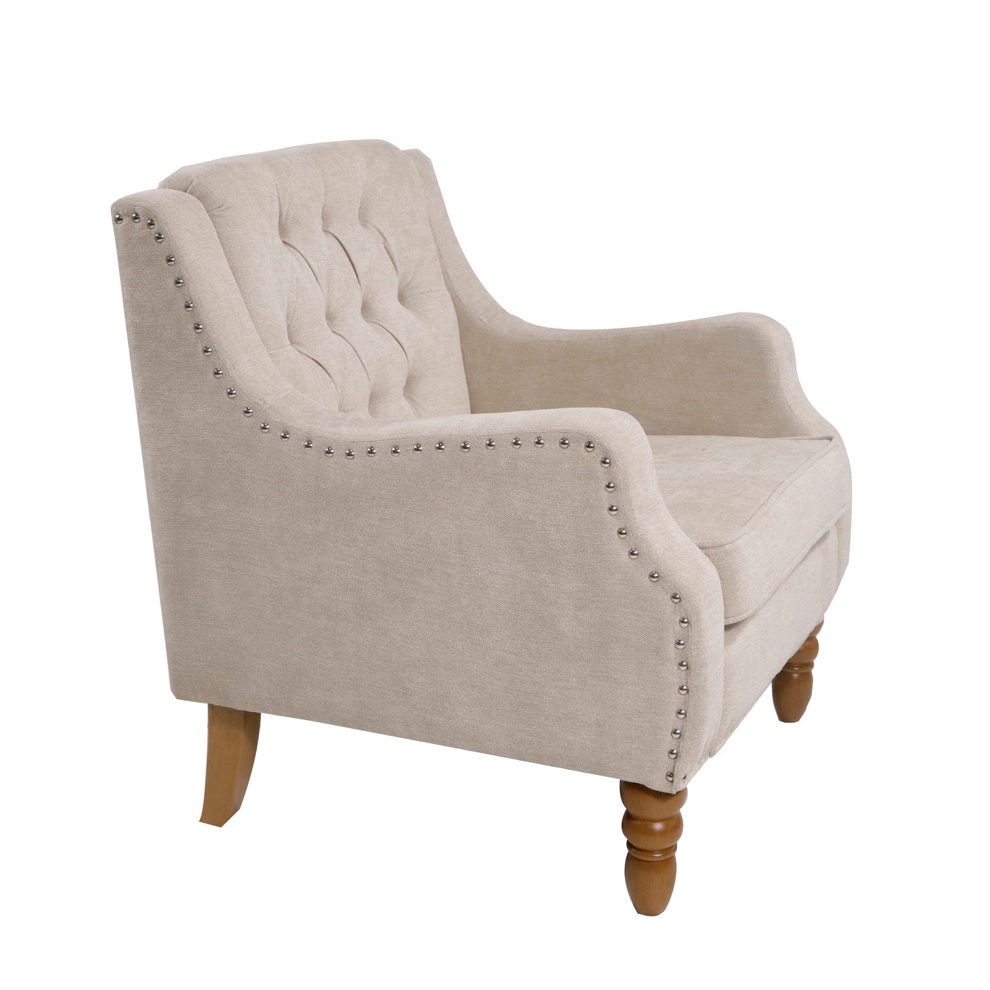 Vintage Brass Studded Accent Chair Set with Footrest Tufted Upholstered Armchair for Living Room Bedroom Reading