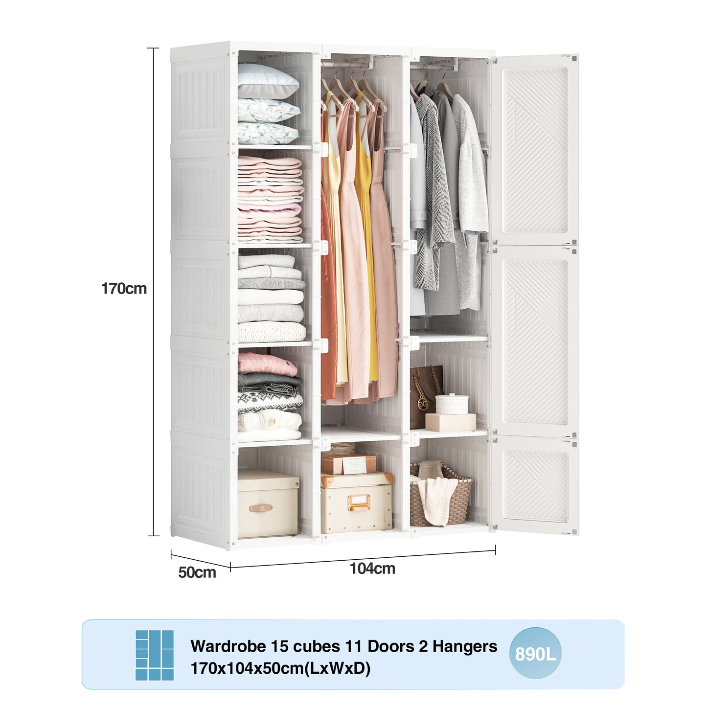 Portable Wardrobe Closet Storage Organizer Clothes Dresser White Bedroom Solution