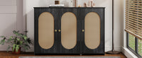 Retro 3-Door Accent Cabinet with Rattan Doors and Metal Handles for Living Room and Hallway Antique Black
