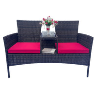 Modern Wicker Patio Conversation Set with Removable Cushions and Tempered Glass Table for Garden and Backyard