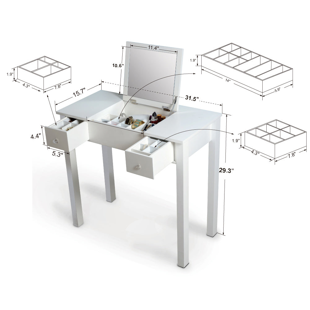 Accent White Vanity Table with Flip-Top Mirror and 2 Drawers for Jewelry Storage and Makeup Organization