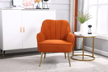 Modern Mid Century Chair velvet  Sherpa Armchair for Living Room Bedroom Office Easy Assemble(ORANGE)
