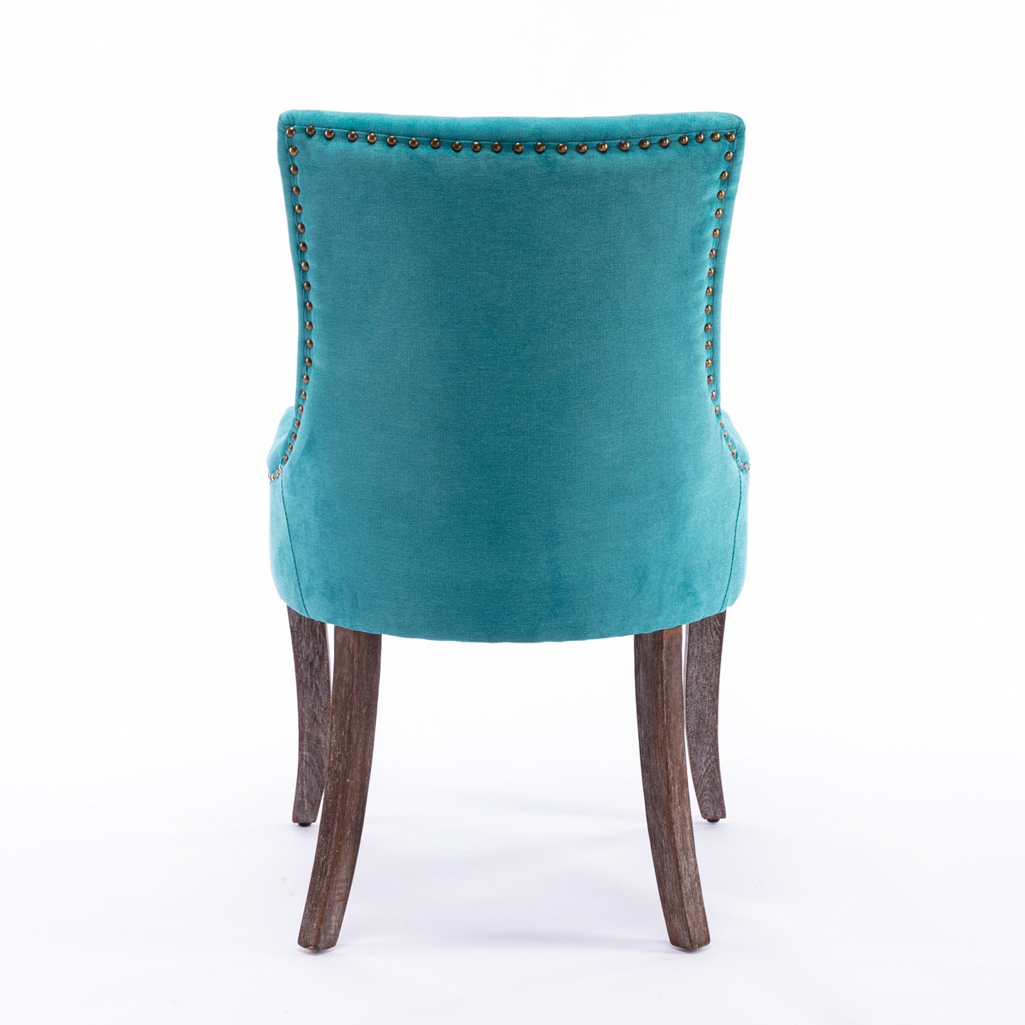 Ultra Side Dining Chair，Thickened fabric chairs with neutrally toned solid wood legs， Bronze nail head，Set of 2，Blue