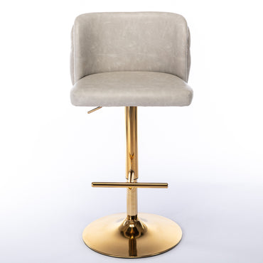 Adjustable Height Swivel Bar Stools with Tufted Backrest Modern PU Upholstery for Kitchen Island and Home Pub Beige Set of 2