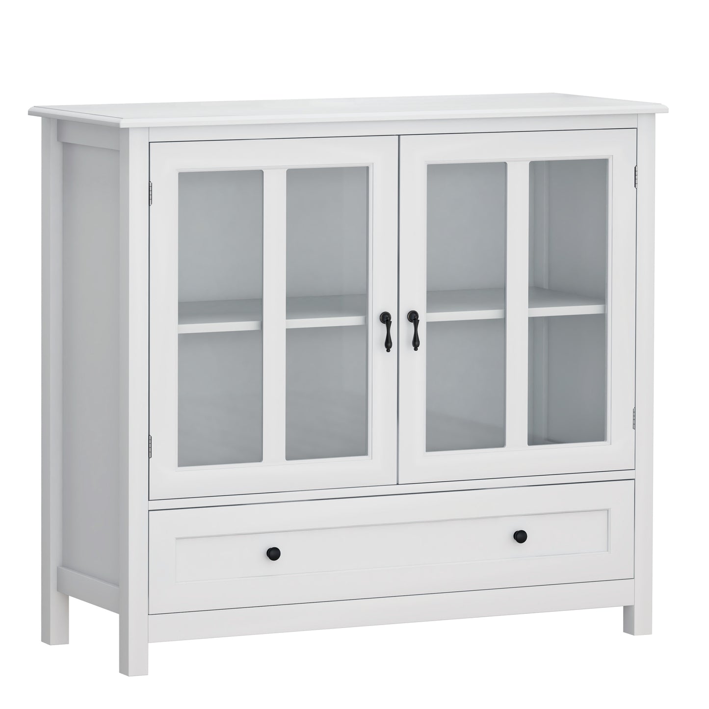 Buffet Storage Cabinet with Double Glass Doors Unique Bell Handle Stylish Home Furniture