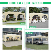 10x20 Beige Pop Up Canopy Tent with 6 Sidewalls Waterproof Commercial Outdoor Shelter Adjustable Heights Carry Bag Sand Bags, Ropes,Stakes