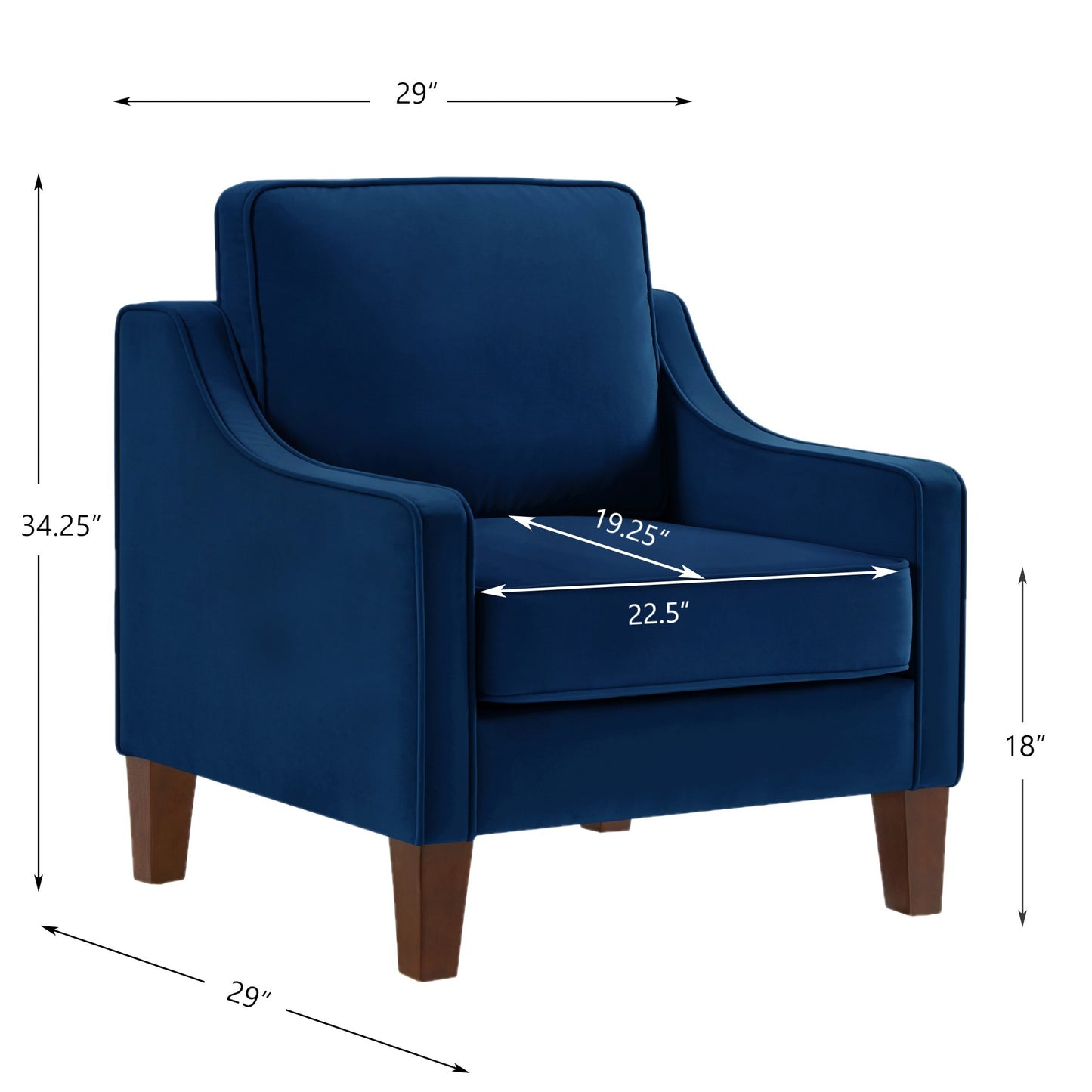 Modern Armchair, Living Room Single Seat Sofa Chair with Wooden Legs, Upholstered Velvet Accent Chair for Living Room, Bedroom,Navy