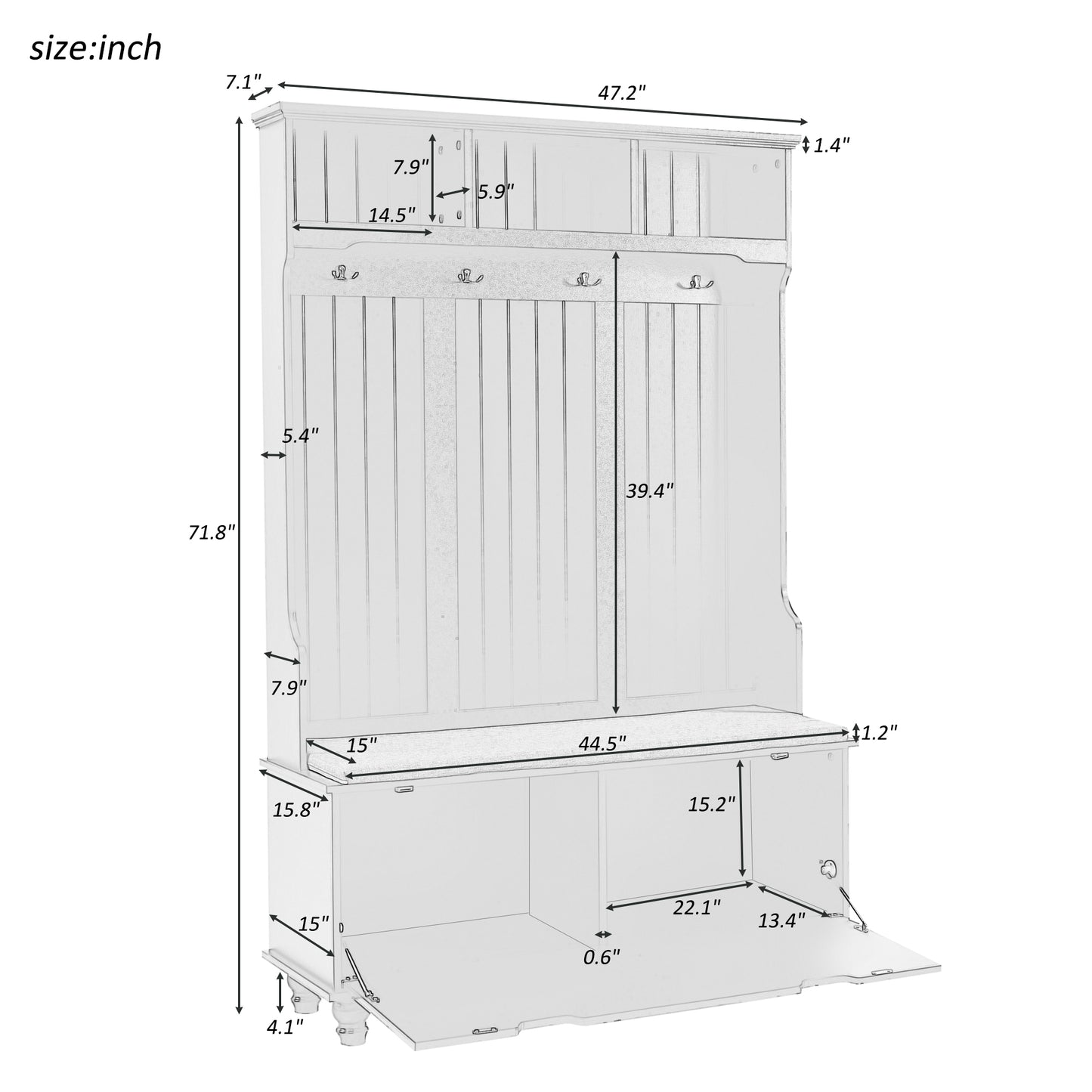 4-in-1 Entryway Bench with Coat Rack Cushion and 4 Hooks Storage Hall Tree for Hallway Living Room