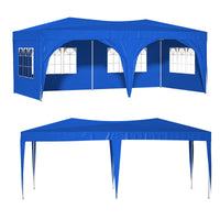 10x20 Blue Pop Up Canopy Tent with 6 Sidewalls Waterproof Commercial Outdoor Shelter Adjustable Height Carry Bag Sand Bags Ropes and Stakes