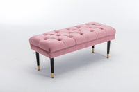 Tufted Velvet Ottoman Bench Modern Upholstered Footstool with Metal Legs for Living Room Entryway Bedroom Pink