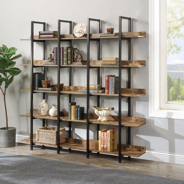 5 Tier Open Bookshelf Vintage Industrial Style Metal Frame MDF Board Home Office Storage Shelf