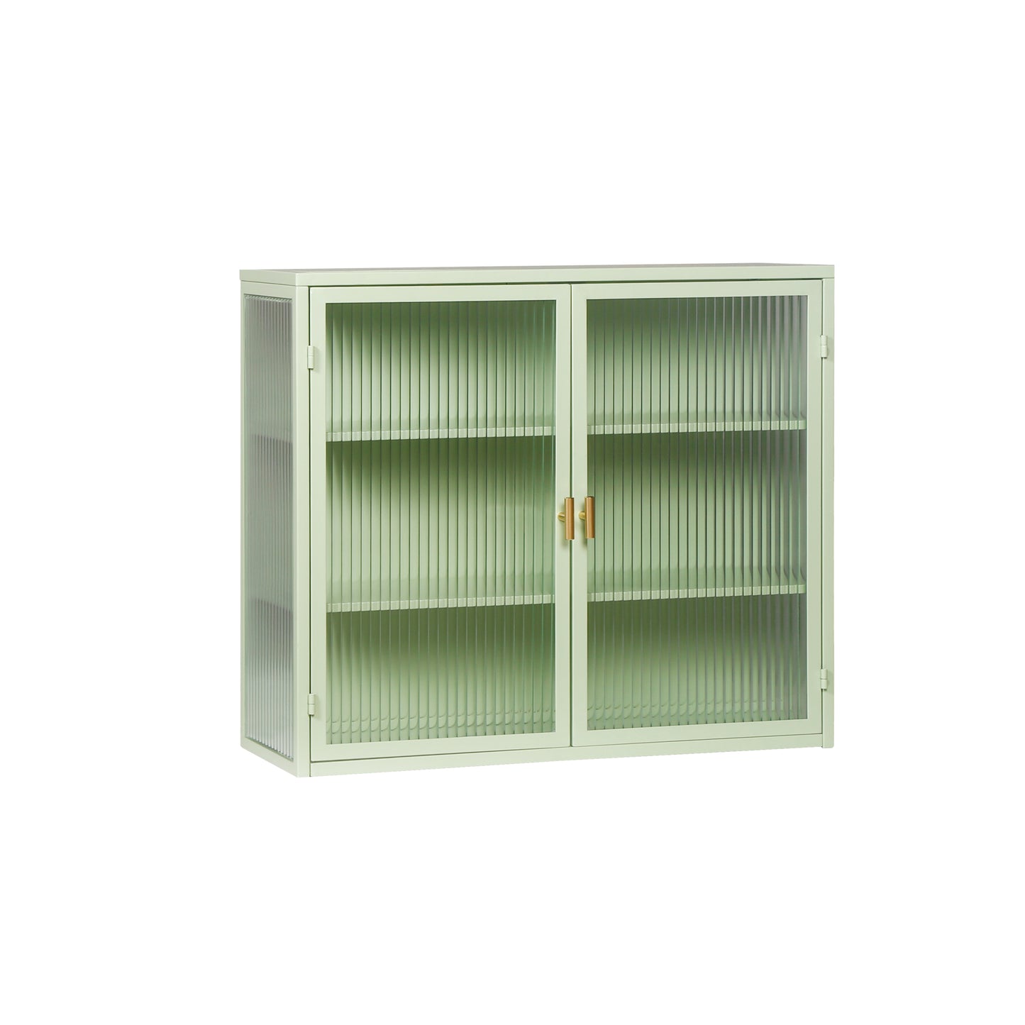 Modern Two-Door Glass Wall Cabinet with Three-Tier Storage for Entryway Living Room Bathroom Dining Room Mint Green