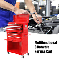 High Capacity Rolling Tool Chest with Wheels and Drawers, 8-Drawer Tool Storage Cabinet--RED