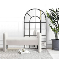 52 Inch Modern Contemporary Bench for Bedroom End of Bed Ottoman Couch Long Window Sitting Fireplace Teddy White Ivory