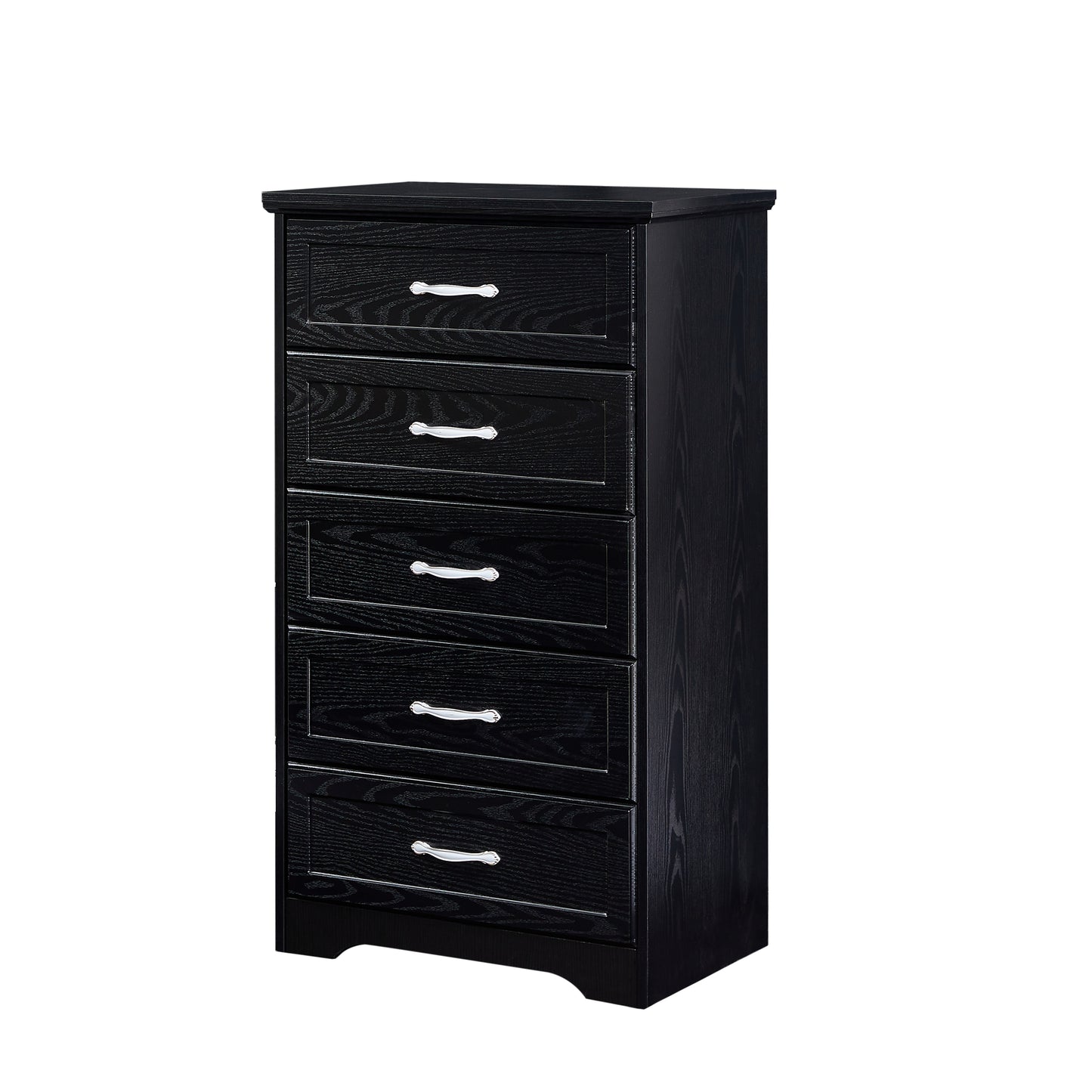 Modern 5 Tier Chest of Drawers with Metal Pulls for Bedroom Living Room Organizer Black 25.2L x 15.8W x 43.5H