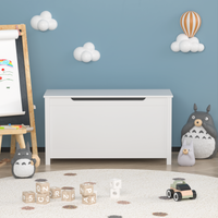 Kids Wooden Toy Box Storage with Safety Hinged Lid for Ages 2 and Up White