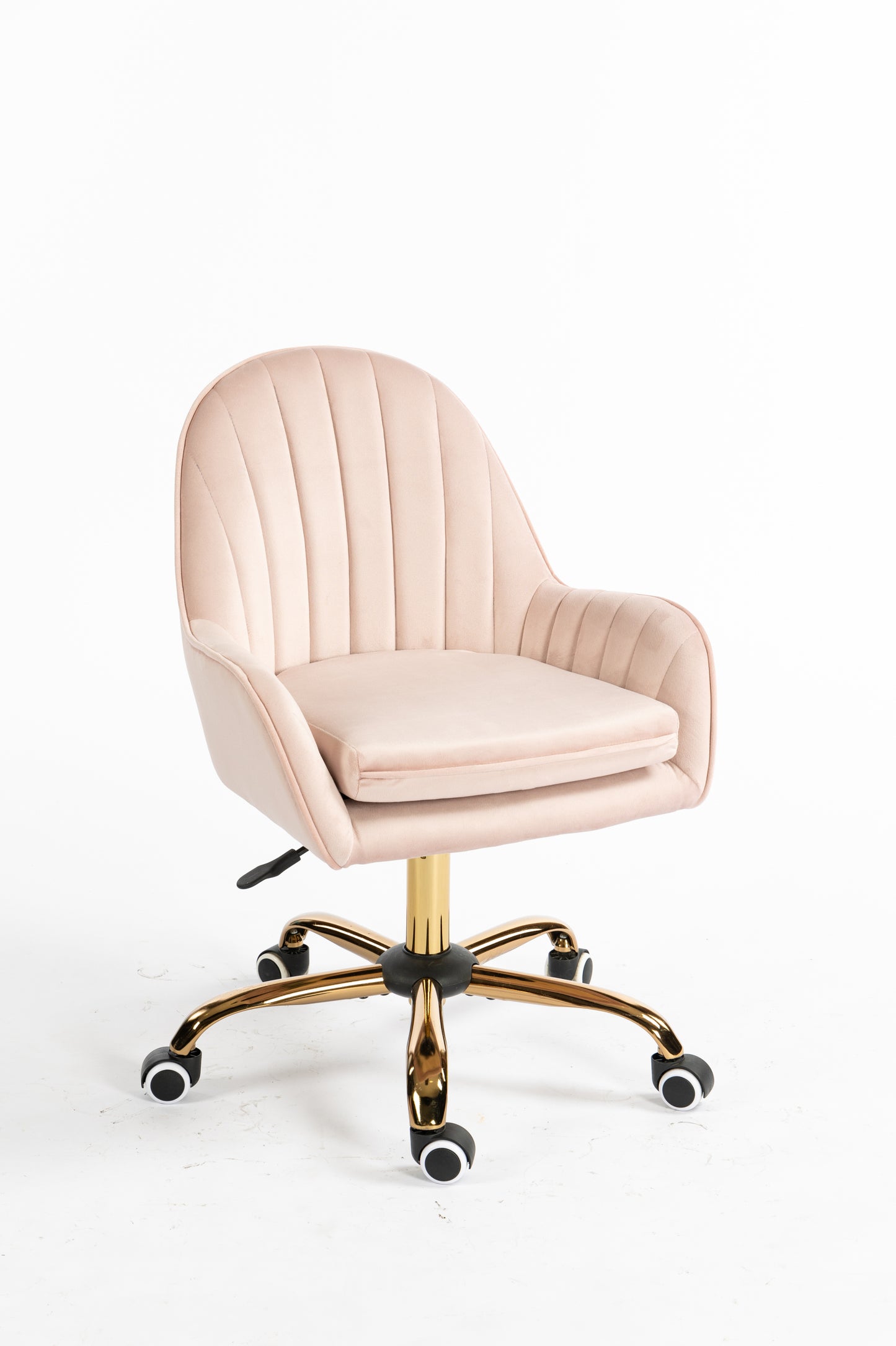 Velvet Home Office Chair with Wheels Adjustable Height Pink Cute Chair with Gold Metal Base for Living Room Bedroom Vanity Room