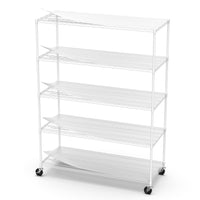 5 Tier Heavy Duty Adjustable Storage Rack Metal Shelf with Wheels Shelf Liners 82H x 60L x 24D White 7500lbs Capacity