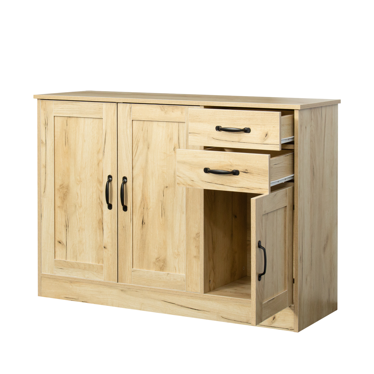 Modern Wood Buffet Sideboard with 2 Doors and 2 Drawers Entryway Storage Cabinet Dining Room Console 43.3 Inch Oak Finish