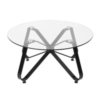 Round Coffee Table 31.5 Inch Modern Tempered Glass Top Metal Legs Accent Side End Table Black