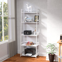 5 Tier White Ladder Shelf Modern Open Bookcase for Bedroom Living Room Office Storage Display