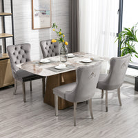 Modern High-end Tufted Solid Wood Velvet Upholstered Dining Chair with Chrome Legs and Nailhead Trim Set of 2 Gray