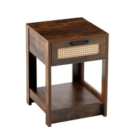 15.75" Rattan End table with  drawer, Modern nightstand, side table for living room, bedroom,Rustic Brown