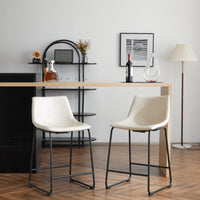 Vintage 24-Inch Armless Industrial Faux Leather Counter Stool Set of 2 Cream Black Metal Legs Footrest for Kitchen Cafe Bar