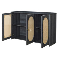 Retro 3-Door Accent Cabinet with Rattan Doors and Metal Handles for Living Room and Hallway Antique Black